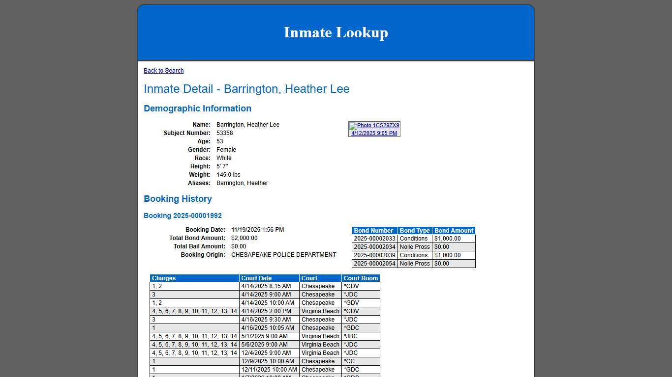 Inmate Detail - Barrington, Heather Lee