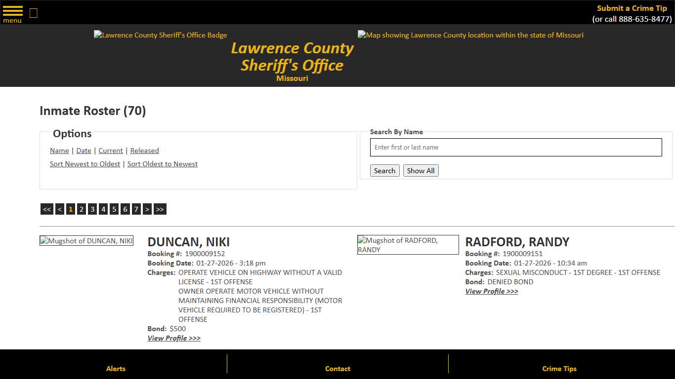 Inmate Roster - Current Inmates Booking Date Descending - Lawrence County Sheriff MO
