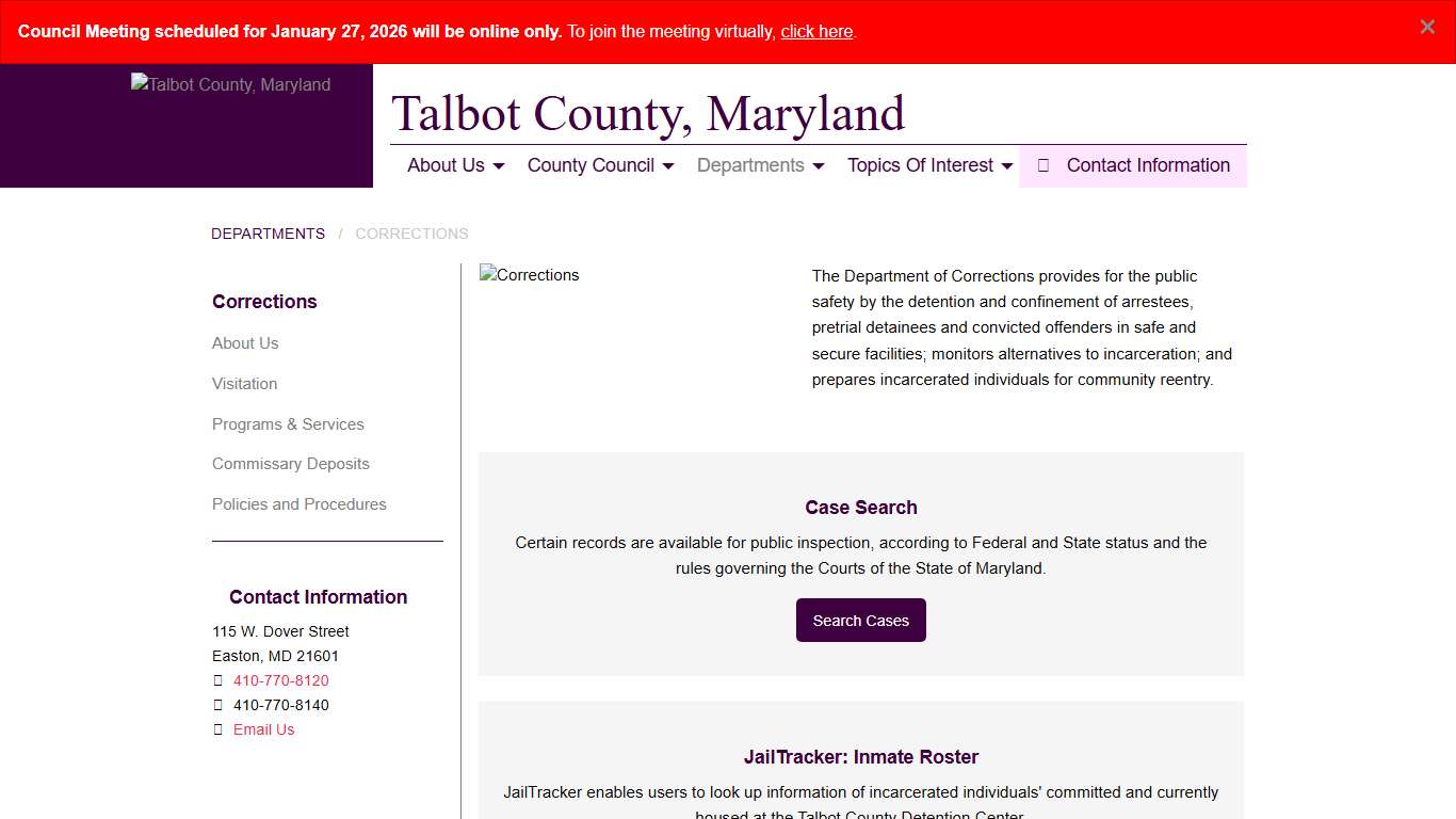 Corrections - Talbot County, Maryland