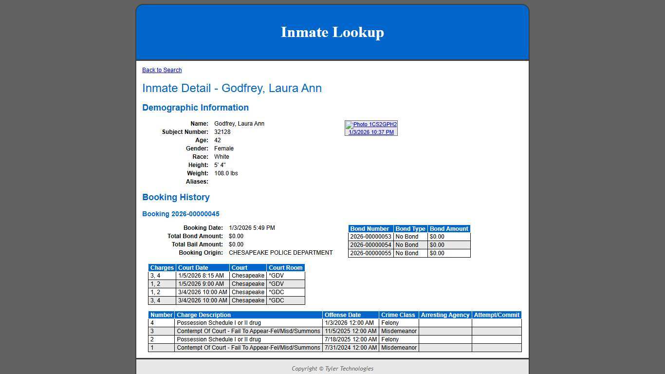 Inmate Detail - Godfrey, Laura Ann